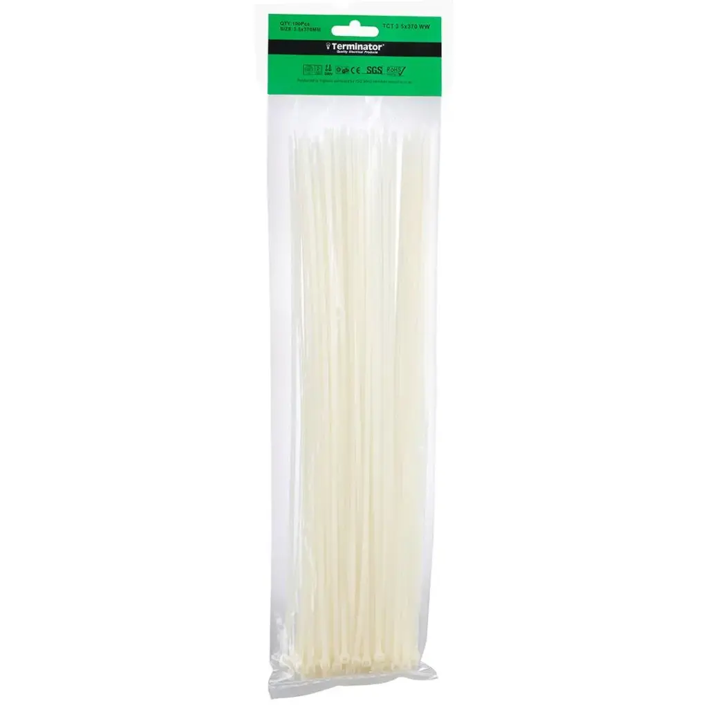 Terminator Cable Ties In White Colour (100Pcs In Bag)