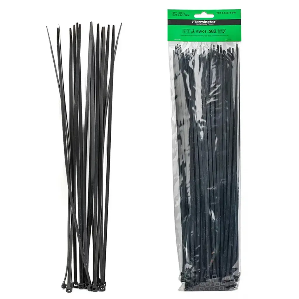 [TCT 4.8X370 BW] Terminator Cable Ties In Black Colour (100Pcs In Bag)