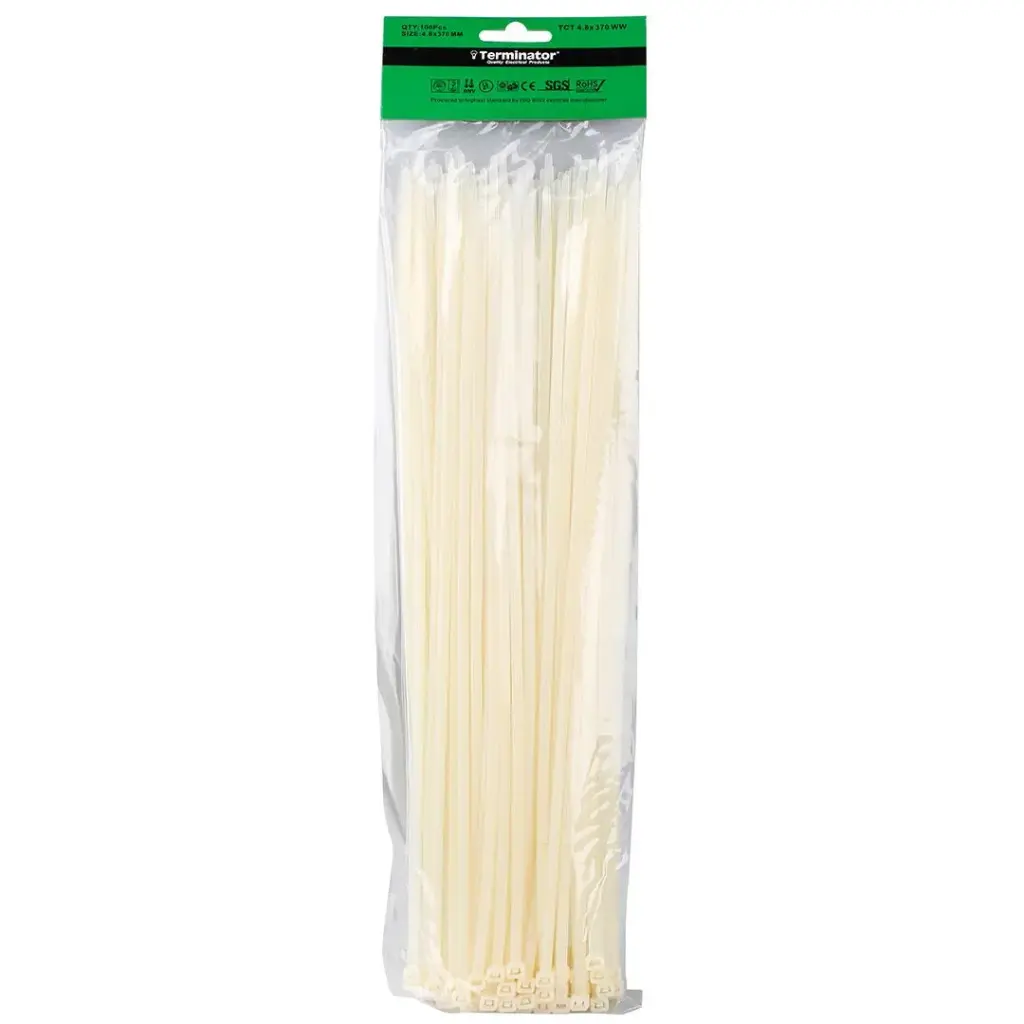 Terminator Cable Ties In White Colour (100Pcs In Bag)