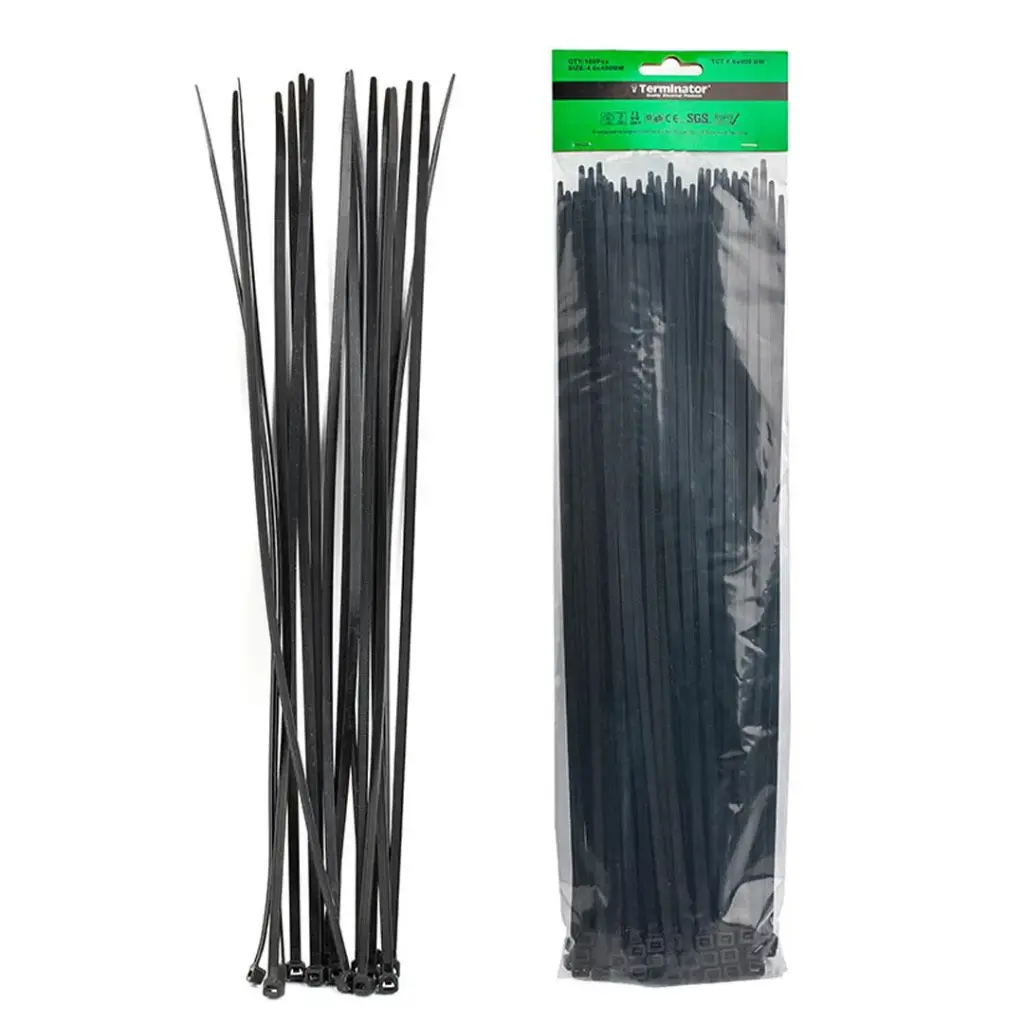 [TCT 4.8X400 BW] Terminator Cable Ties In Black Colour (100Pcs In Bag)