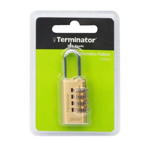 Terminator Brass Combination Pad Lock (20mm) 4 Wheel