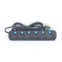 Terminator 6 Way Universal Power Extension Socket 3X1.25MM2 Black Body & Blue Switch 3M Cable 13A Plug