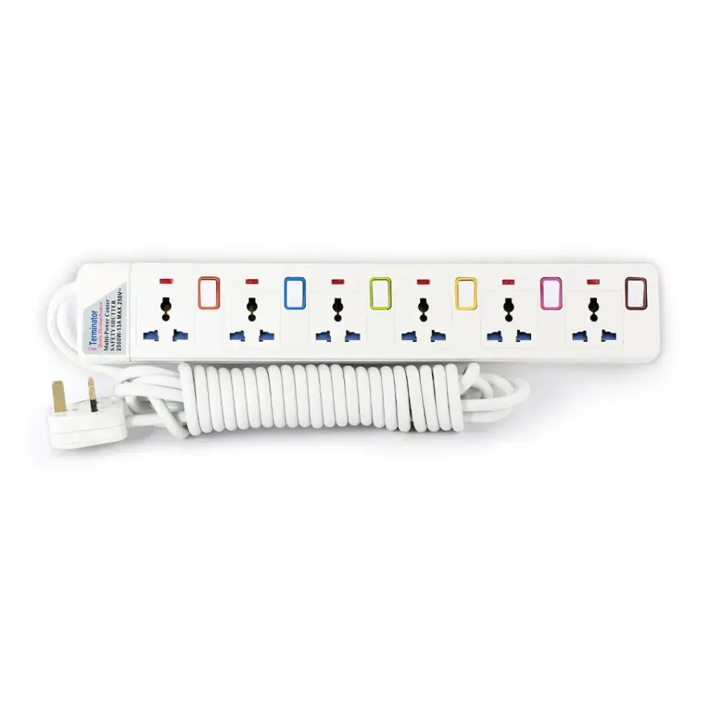 Terminator 6 Way Universal Power Extension Socket With Individual Switches & Indicators 5M