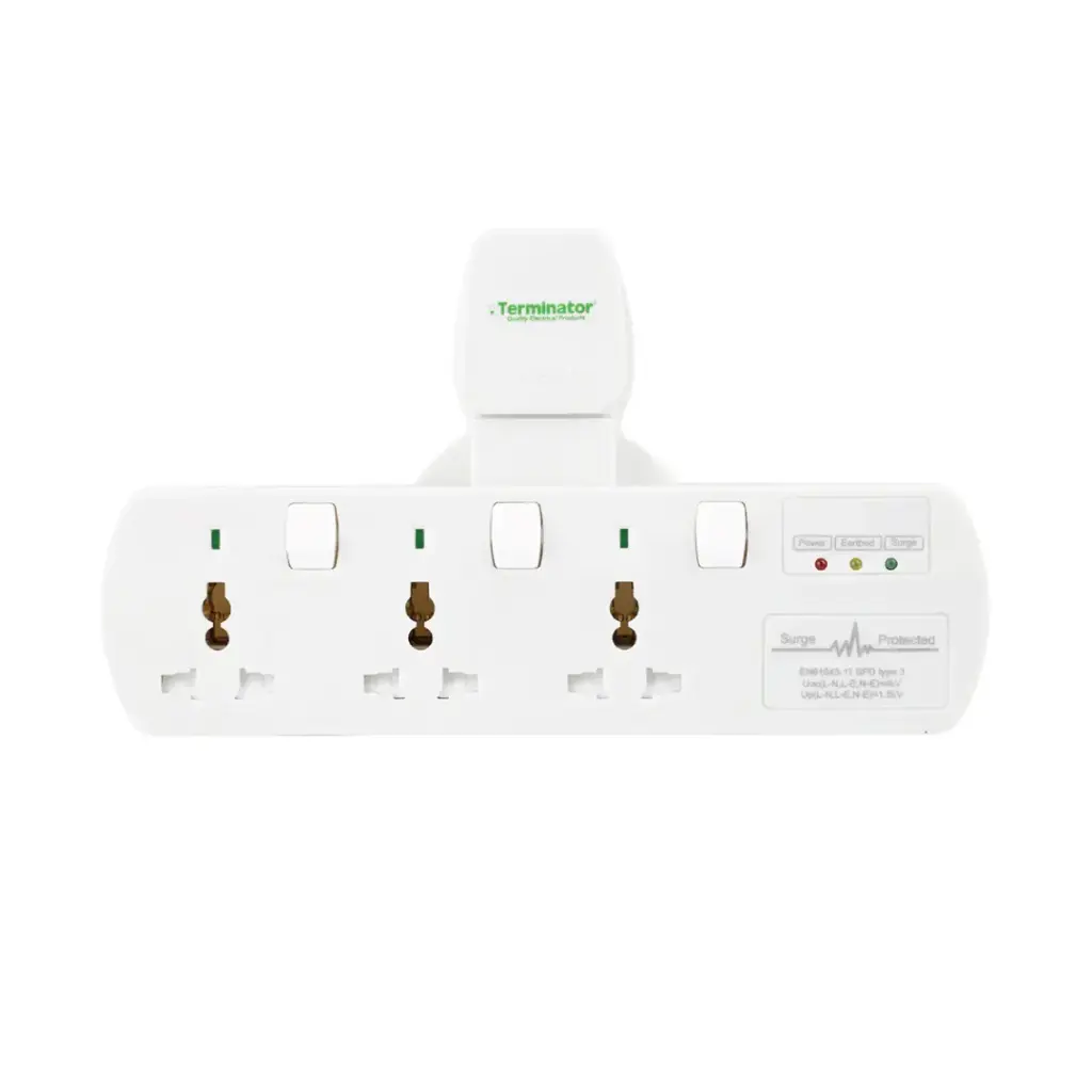 [TMA 93SP] Terminator 3 Way Universal T Socket With Surge Protection,Individual Switch And Indicator