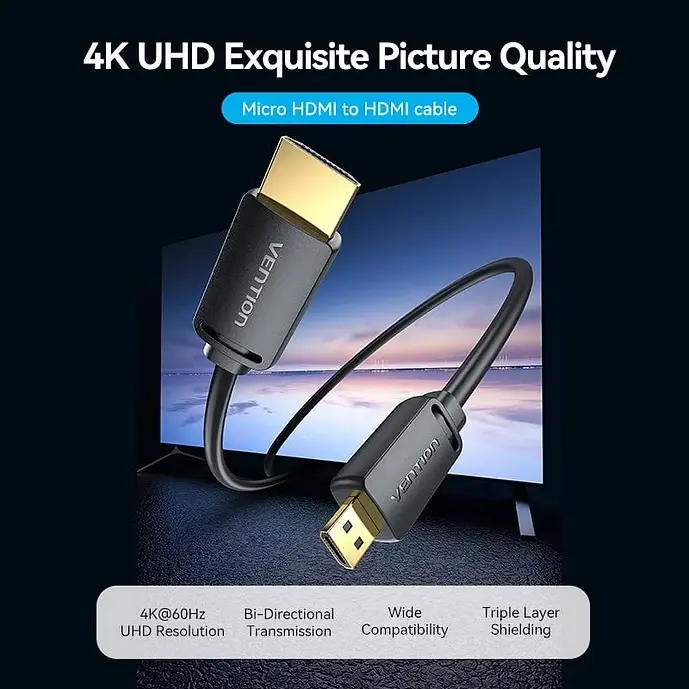 [AGHBG] VENTION HDMI-C Male to HDMI-A Male 4K HD Cable 1.5M Black Model# AGHBG