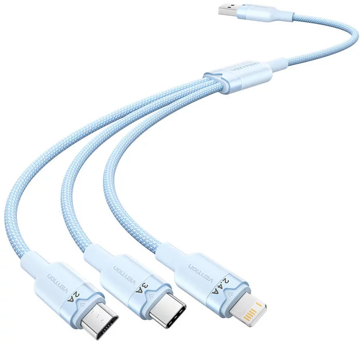 VENTION VENTION USB 2.0 A Male to 3-in-1 USB-C & Lightning & Micro-B Male 3A Cable 1.5M Blue Aluminum Alloy Type Model# CTPLG