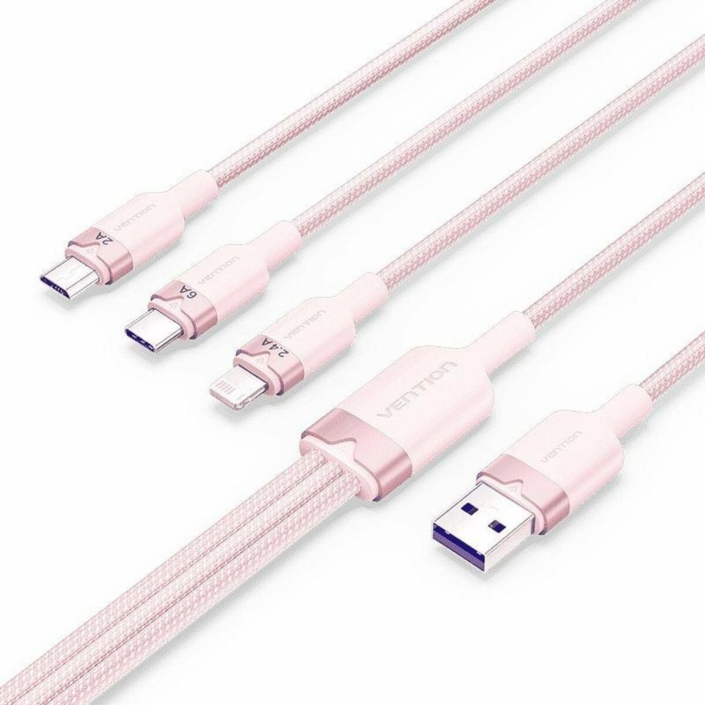 [CTPPG] VENTION VENTION USB 2.0 A Male to 3-in-1 USB-C & Lightning & Micro-B Male 3A Cable 1.5M Pink Aluminum Alloy Type Model# CTPPG