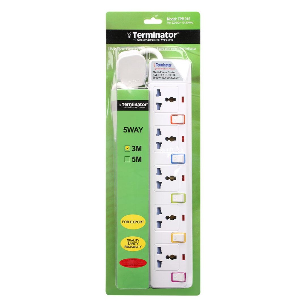 Terminator Power Extension Socket 3M Cable 13A