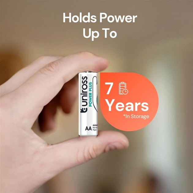 Uniross Power Plus Alkaline Battery AA 1.5V Reliable Performance, Long Shelf Life, Rugged, leak-proof  Battery Pack of 4 Model# UPPAAPK4