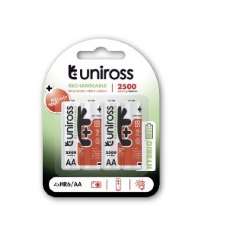 Uniross UH4AA2500 Ni-MH Rechargeable AA Battery (2500mAh, Pack of 4) – High Capacity, Eco-Friendly, Long-Lasting Power Model# UH4AA2500