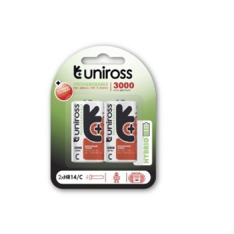Uniross UH2C3000 Ni-MH Rechargeable C Battery (3000mAh, Pack of 2) – High Capacity, Eco-Friendly, Long-Lasting Power for High-Drain Devices Model# UH2C3000