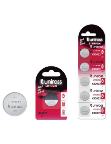 Uniross CR2032 Lithium Coin Cell Battery 3.0V Pack of 5 Batteries - Equivalent to BR2032, DL2032, ECR2032 Model# U5CR2032