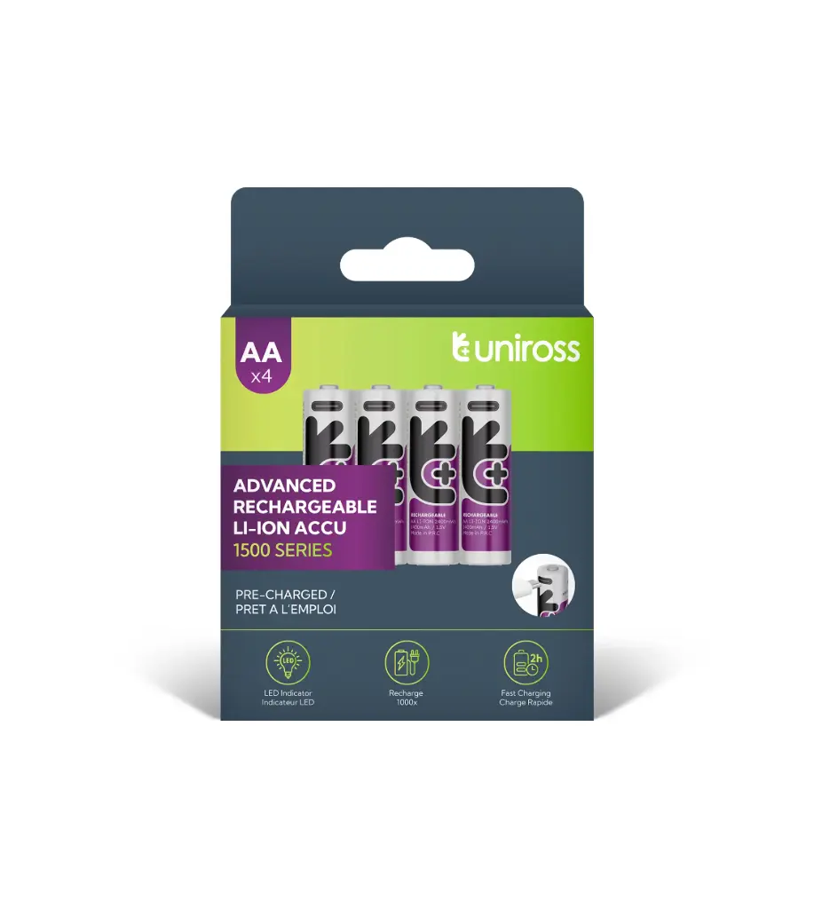 [U322057] Uniross AA Lithium USB-C Rechargeable Batteries, Pack of 4, Fast Charging via USB-C, Long-Lasting Power, Eco-Friendly Design, High Performance Rechargeable Batteries U322057