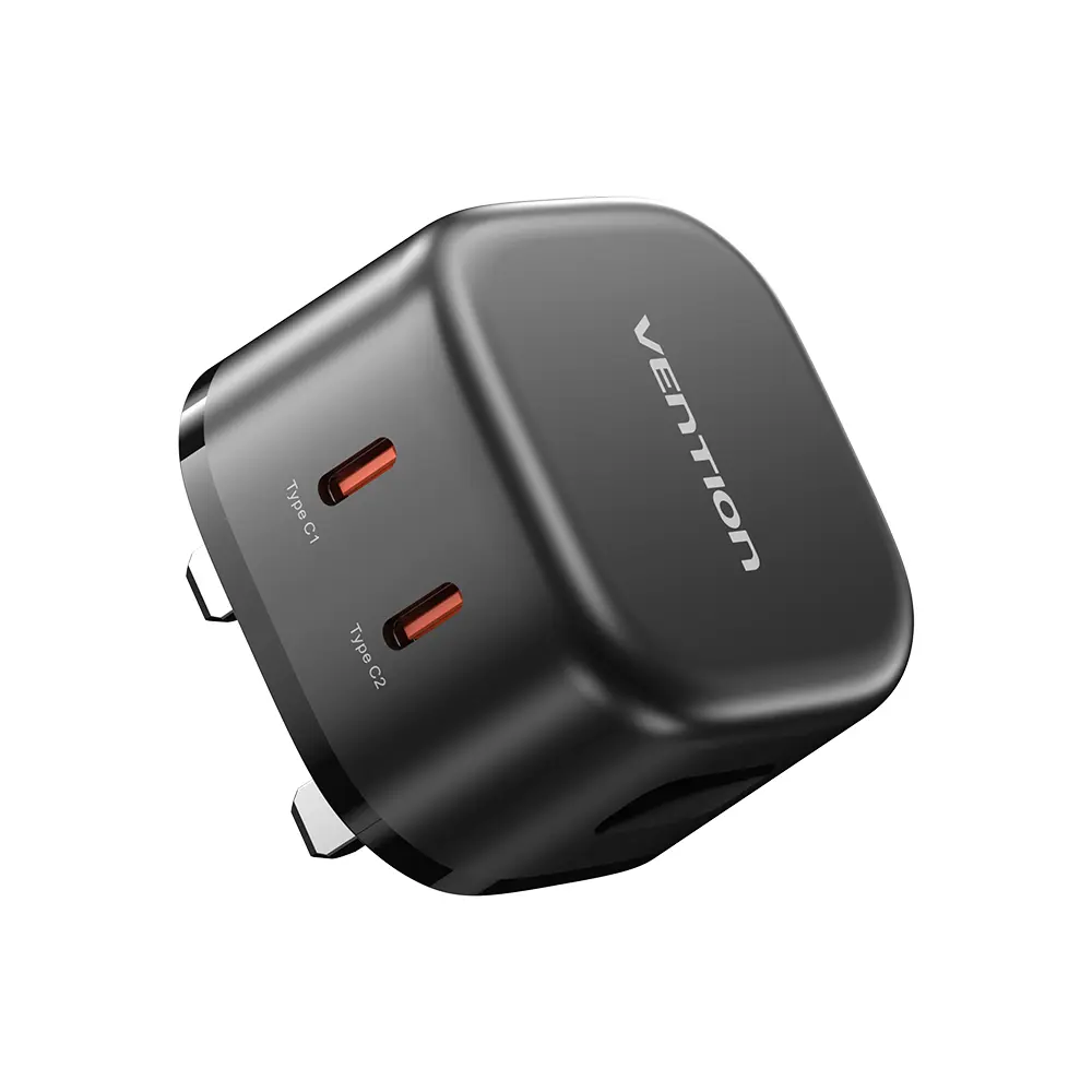 [FESB0-UK] VENTION 2-Port USB (C + C) GaN Charger (45W/45W) UK-Plug Black Model# FESB0-UK