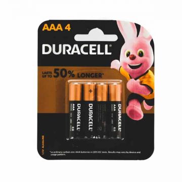 Duracell Alkaline Battery AAA 100% Longer 4 Pcs Blister Pack 