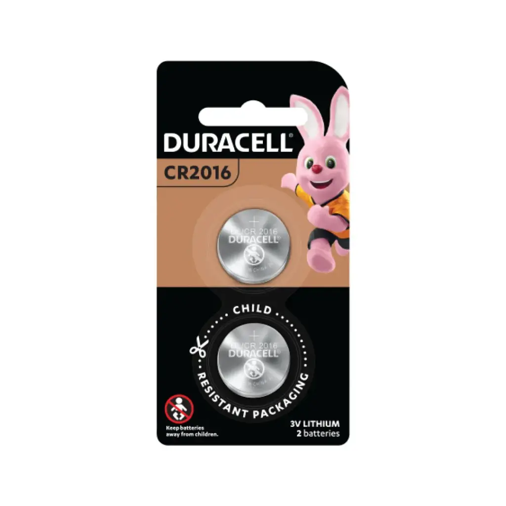Duracell Lithium Battery Coin CR2016 3V 2 Pcs Blister Pack