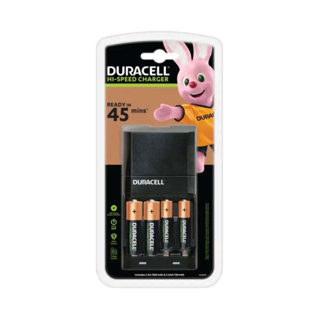 Duracell Battery Charger NiMH 45M with 4 Pcs Battery (2AA 1300mAh & 2AAA 750mAh) Blister Pack 
