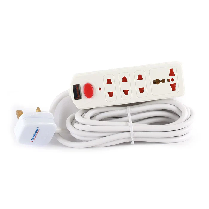 [TPB 14IA-5M] Terminator 4 Way Universal Power Extension Socket  1.25mm2 Cable Single LED 5M  Cable 13A Plug Esma Approved
