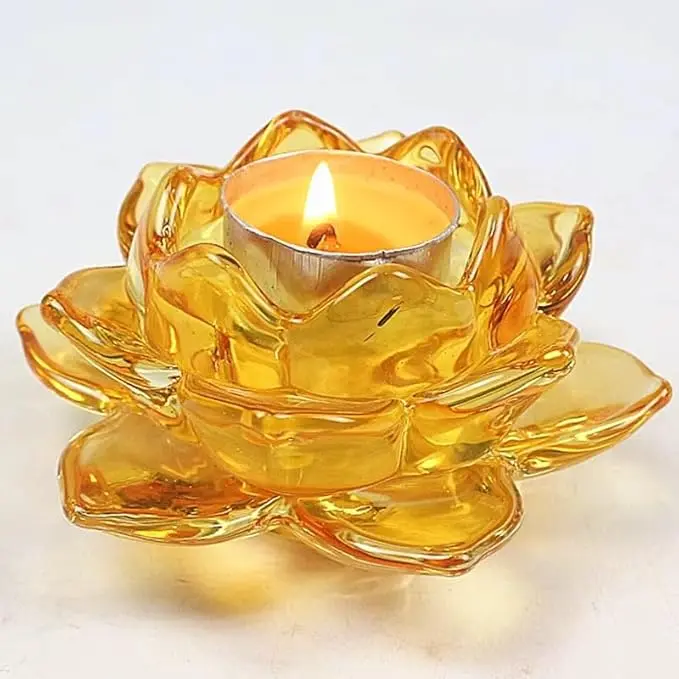 [CZ112-O] BUY4LESS - Glass Tea Light Candle Holder Lotus Flower pack of 1 (Orange)