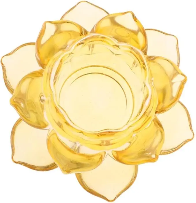 BUY4LESS - Glass Tea Light Candle Holder Lotus Flower pack of 1 (Yellow)
