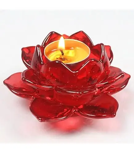 BUY4LESS - Glass Tea Light Candle Holder Lotus Flower pack of 1 (Red)