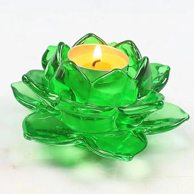BUY4LESS - Glass Tea Light Candle Holder Lotus Flower pack of 1 (Green)