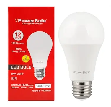 PowerSafe LED Bulb 12W Daylight E27, 1080 Lumen, 6500K, 85% Energy Saving, 15,000 Hours Lifespan, with Surge Protection, ESMA Approved
