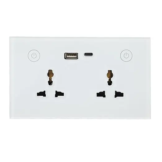 [MOES-048] Socket Glass USB+C Wifi 2 gang White