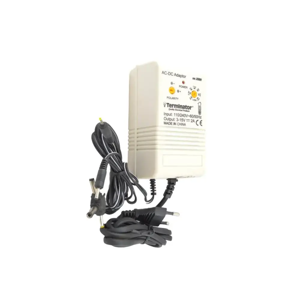 Terminator AC/DC Power  Adaptor Deluxe Universal  6 Way  2000mA Input 110/240VAC  50/60Hz With Output DC 3-15V 