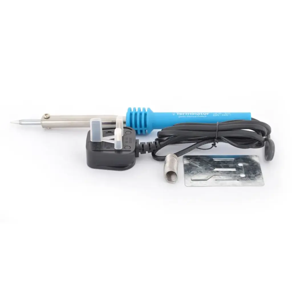[TSI 60-13A] Terminator Soldering Iron 60W  with 13A plug, 8 Gm Solder  Wire, Metal Stand and long life  Tip. Esma Approved