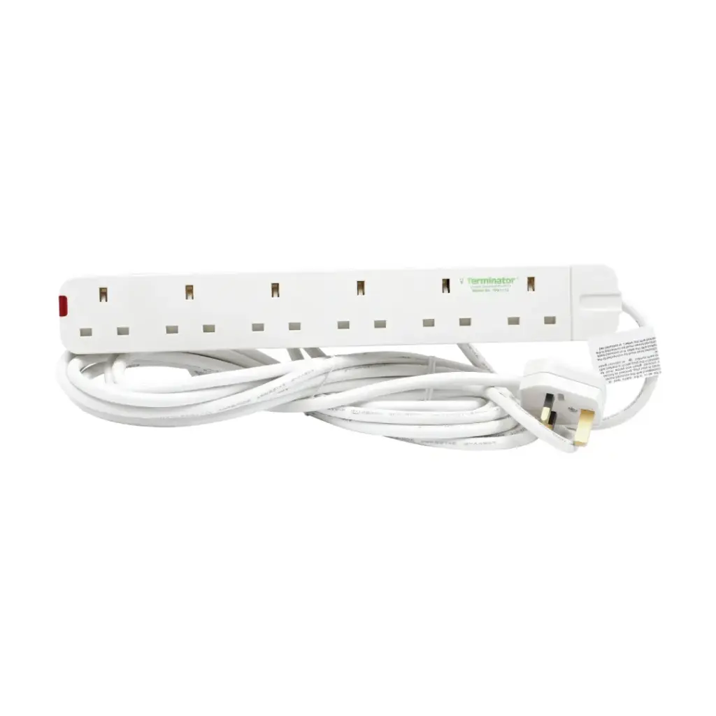 Terminator 6 Way Power  Extension Socket 3M Cable 13A  G-Mark Approved