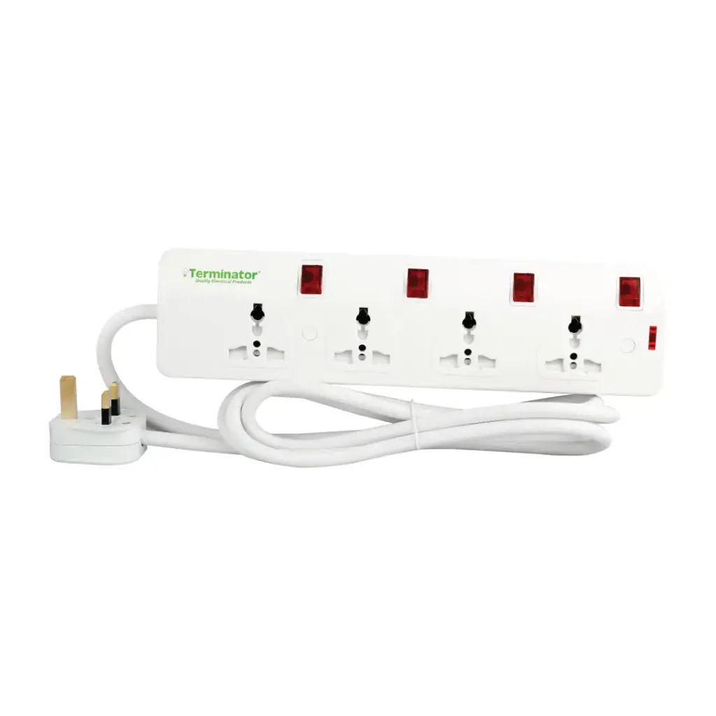 [TPB 824-2M] Terminator 4 Way Universal Power Extension Socket With Individual Switches, Indicators and 2M Cable Esma Approved