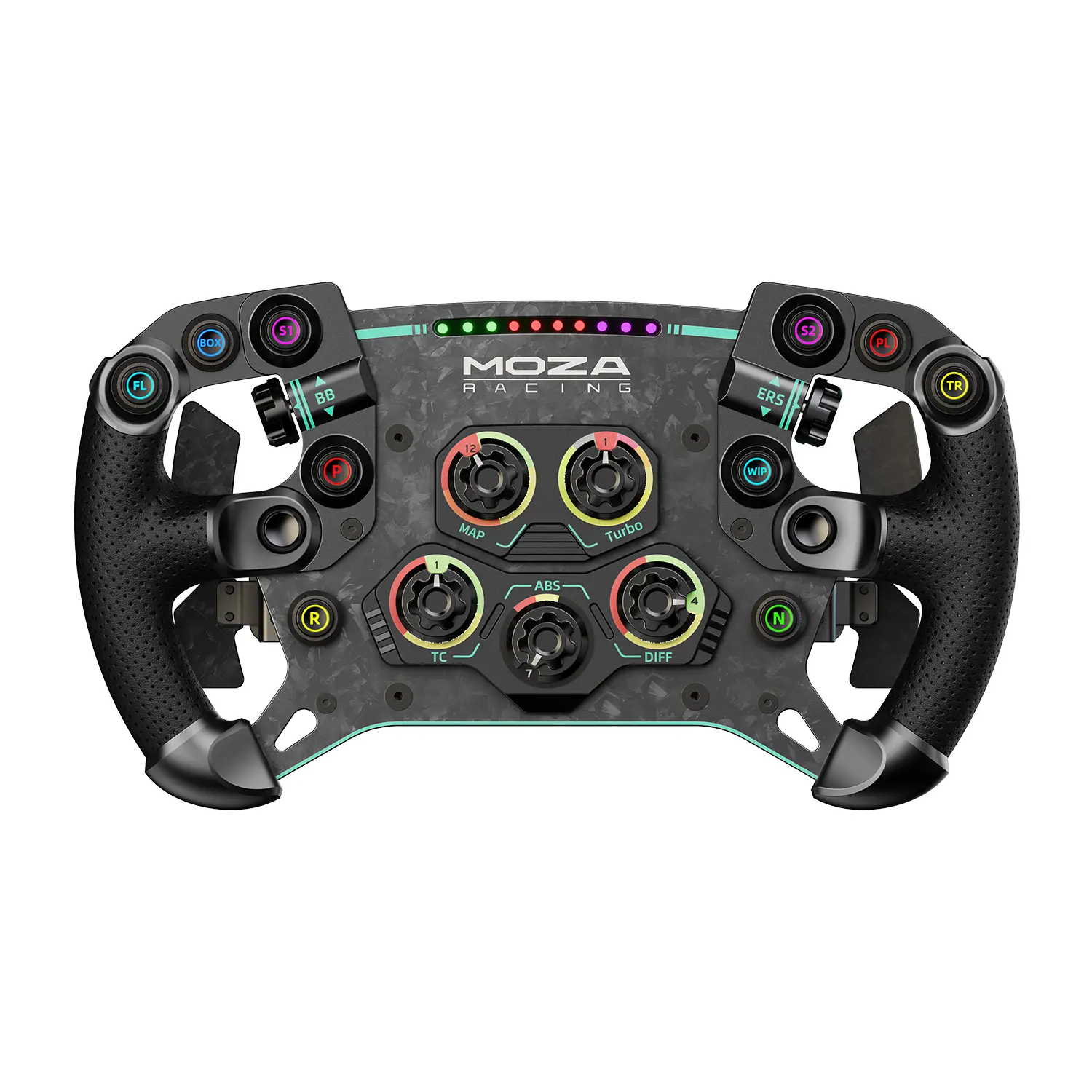 Moza GS V2 Steering Wheel – Formula-Style Sim Racing Wheel with Forged Carbon Fiber, Magnetic Dual Clutch Paddles & RGB LEDs – 300mm Grip – Wireless & USB Modes – Compatible with Moza Ecosystem 