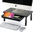Monitor Stand Riser, 3 AdjUStable Height Monitor Stand With Storage Drawer For Computer, Pc, Printer Home&Office, Ergonomic Premium Metal Riser Stand, Black