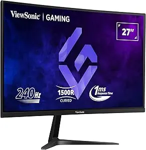 ViewSonic 27 inch FHD Curved Gaming Monitor (1920 X 1080) 240hz, 1MS, 3.5 Audio Out X 1/ HDMI 2.0 X 2/ Display Port: 1/ ADAPTIVE SYNC VX2719-PC-MHD Black