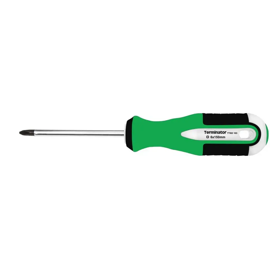 Terminator Screw Driver Size 6*150mm (+) With Comfort Grip  Rubber Handle 