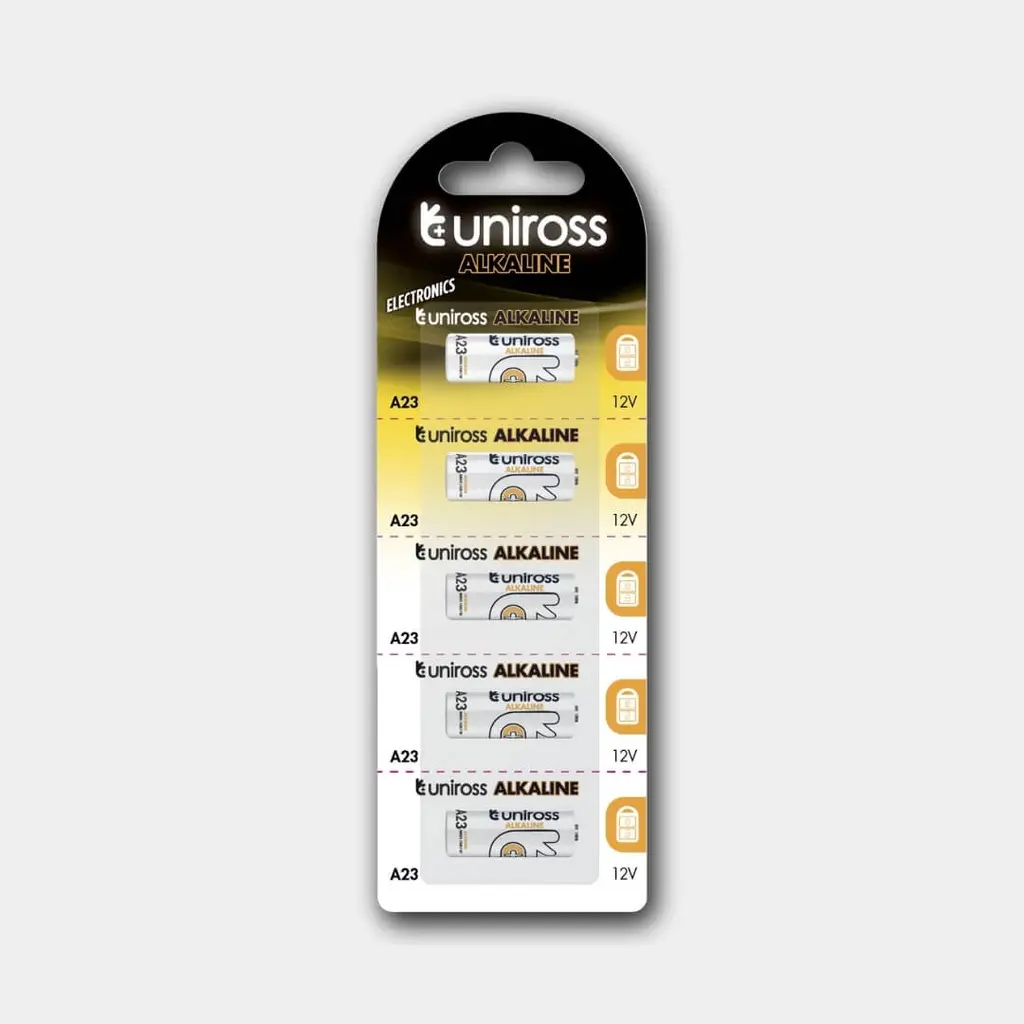Uniross 12V High-Voltage Alkaline Battery A23-LR23  5pcs Blister Pack, Long Shelf Life
