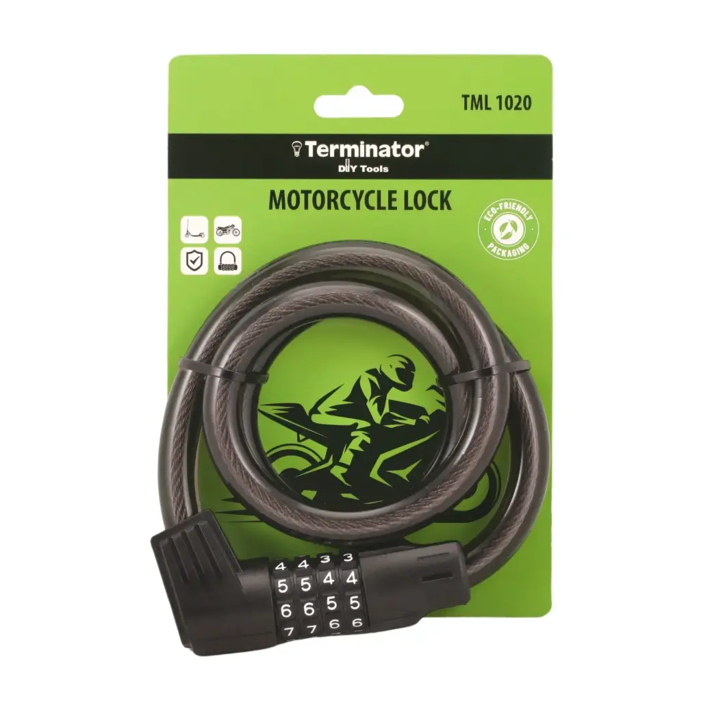 [TML 1020] Terminator Motorcycle / Security (15*900mm) Combination Lock (Black)