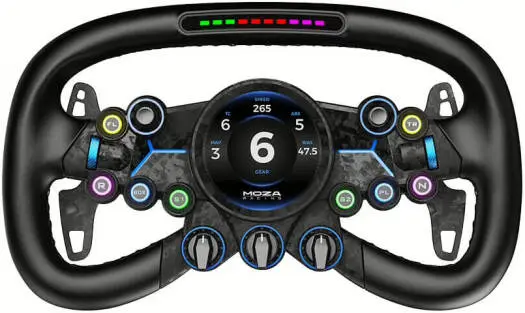 MOZA Vision GS Steering Wheel – GT Style Sim Racing Wheel with 2.85” Touchscreen, RGB LEDs, Magnetic Dual Clutch Paddles, 72 Programmable Inputs, Carbon Fiber & Aluminum Build – PC & MOZA Base Compatible