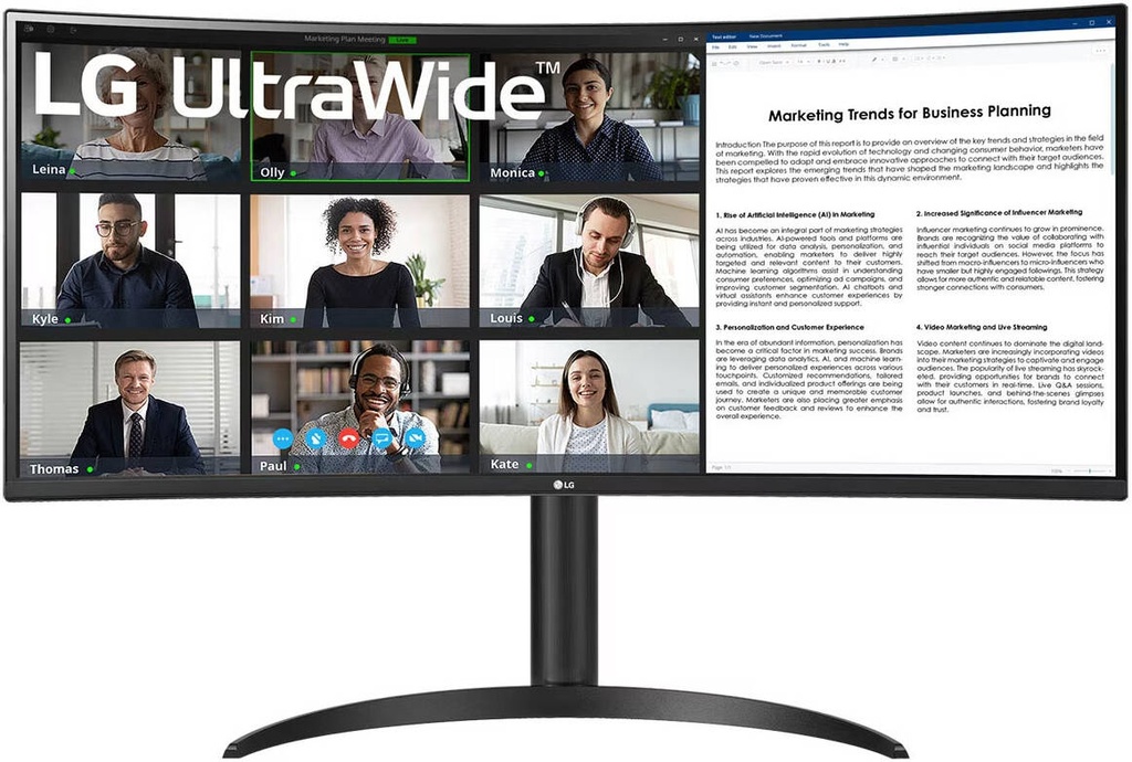 LG 34" UltraWide QHD Curved VA Monitor, 100Hz Refresh Rate & 5ms Response Time, sRGB 99% (Typ.), HDR10, HDMI / DisplayPort, Black | 34WR55QC-B