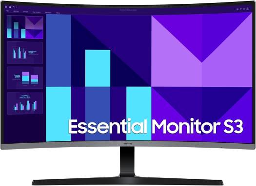 Samsung 32" Essential Curved Monitor S3, FHD (1920x1080), 100Hz Refresh Rate & 4ms Response Time, 1500R Curvature, VA Panel, HDMI / VGA, Black | LS32D392GAMXUE