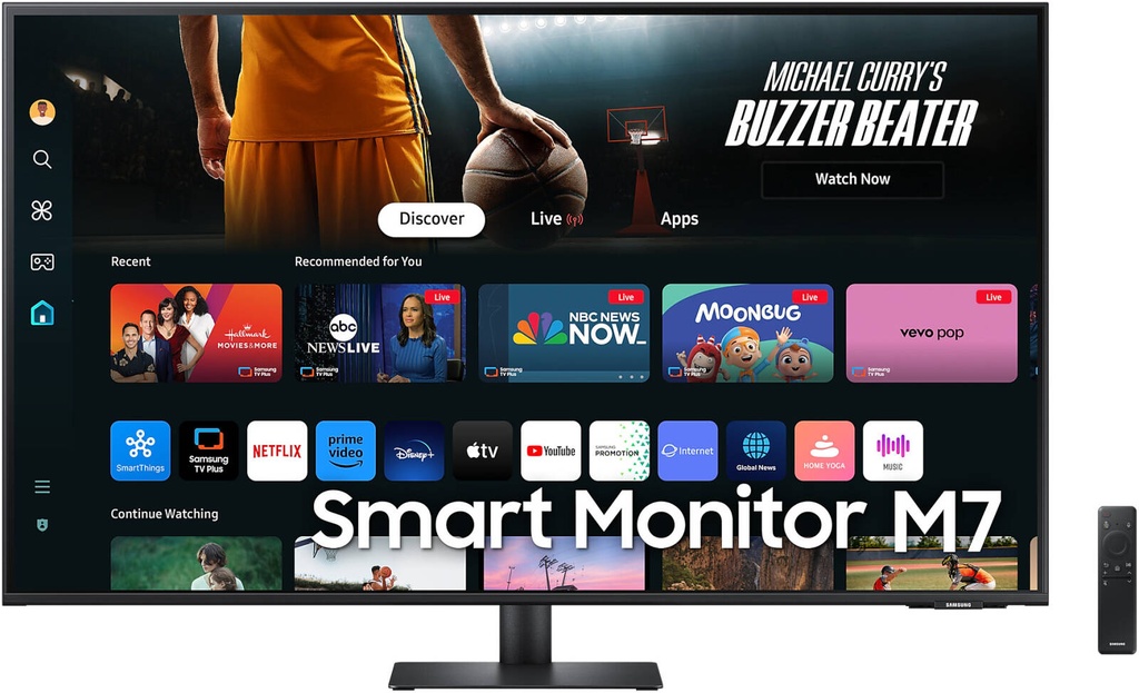 Samsung 43" Smart Monitor M7 (M70D), VA Panel, 4K UHD (3840x2160) Resolution, HDR10, 60Hz Refresh Rate, 4ms Response Time, Smart TV Apps, USB-C Connectivity, Black | LS43DM702UMXUE