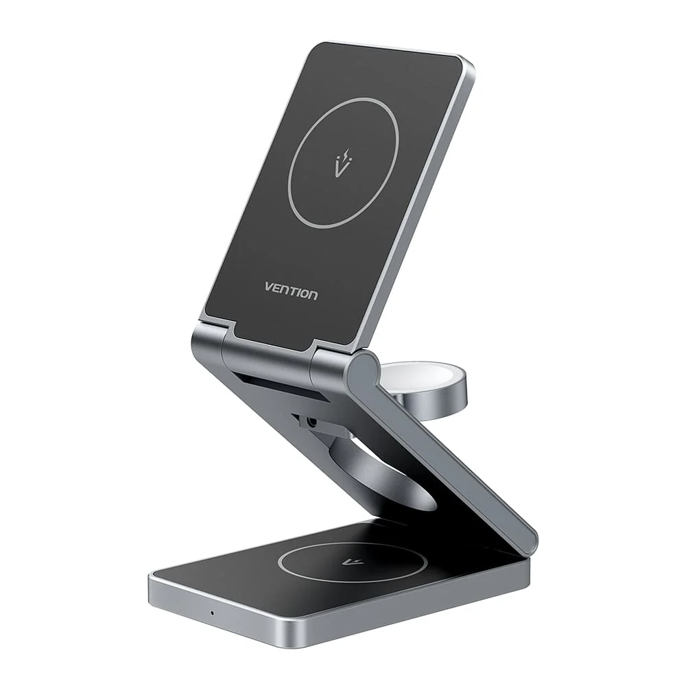 [FGFH0] VENTION 3‑in‑1 15 W Wireless Charger Stand with MagSafe Gray Model # FGFH0