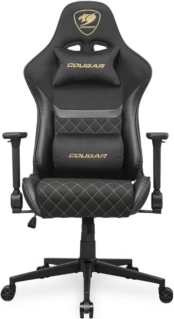Cougar Armor One V2 F Gaming Chair – Woven Fabric Surface, 4D Adjustable Armrests, 155° Recline, Class 4 Gas Lift Height Adjustment, Ergonomic Design, Supports up to 120kg – Black/Gold