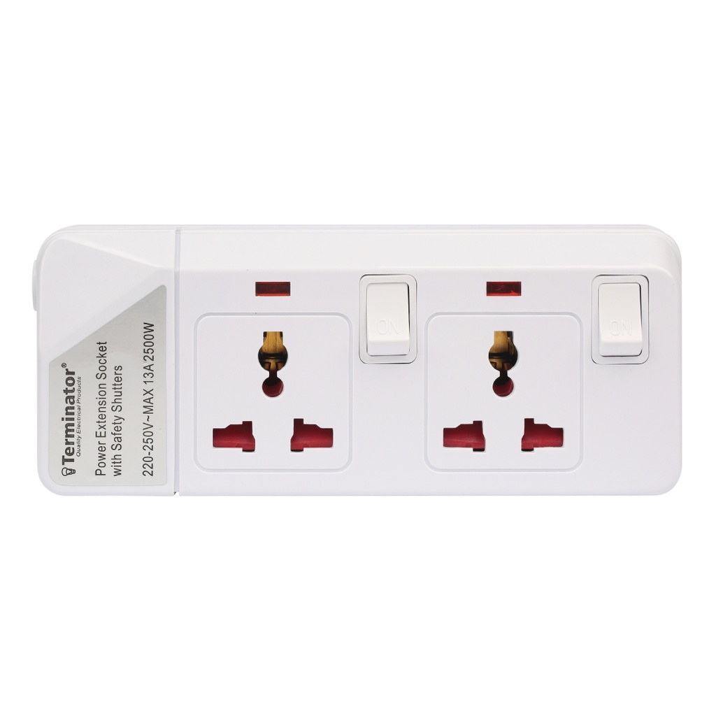 [TPB 2202] Terminator 2 Way Universal Power Extension Socket With Individual Switches, Indicators and Without Cable