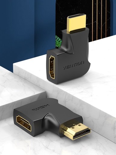 [AIPB0-2] VENTION HDMI 90 Degree Male to Female Vertical Flat Adapter Black 2 Pack Model # AIPB0-2
