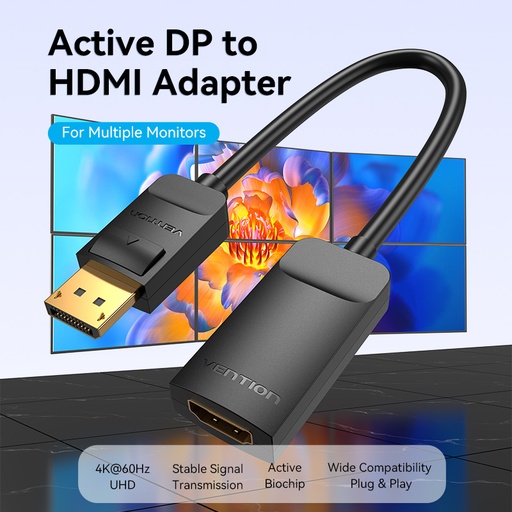 [HBZBB] VENTION Active DP to HDMI 4K@60Hz Converter 0.15M Black Model # HBZBB