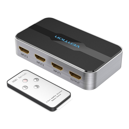 [AFOH0] VENTION 3 in 1 out HDMI 2.0 Switcher Grey Aluminium Alloy Type Model # AFOH0