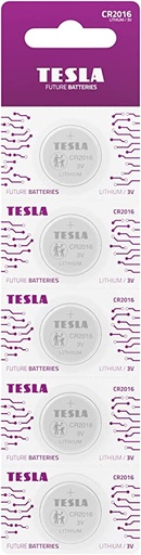 [TS-CR2016-5] Tesla CR2016 Battery Hearing Aid Coin - Lithium Cell Batteries Blister Foil CR2016/3V Pack of 5