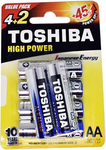 [258427] TOSHIBA High Power Alkaline AA - 4+2 Battery Pack